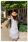 New Fashion White Tiered Dress Design A-line Beach Holiday Spaghetti Strap Dress HZ1024