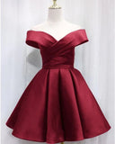 Vintage Satin Off-the-shoulder Short A-Line Party Dress Cocktail Dress Homecoming Dress HZ1024