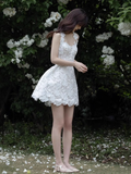 Retro White Appliqued Sleeveless Design A-line Party Dress Homecoming Dresses HZ1024