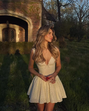 Vintage Cute A-Line Homecoming Dress V-neck Party Dress Short Cocktail Dress HZ1024