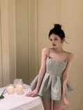 Cute Fashion Gray Spaghetti Strap Design A-line Satin Party Dress Homecoming Dress HZ1024