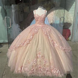 Retro Pink Sweetheart Appliqued 3D Flower A-Line Tulle 18 Birthday Quinceanera Dresses Evening Ball Gowns HZ1024