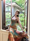 New Fashion Elegant Colorful Design Mermaid Spaghetti Strap Dress HZ1024