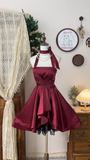 Vintage Romantic Burgundy Design A-line Satin Elegant Homecoming Dress Birthday Dress Party Dress HZ1024