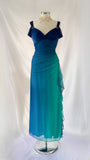 Vintage Shiny Gradient Blue-green Sheath Chiffon Unique Shoulder Strap Design Long Prom Dress Evening Dress HZ1024