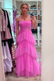 Hot Pink New Style Spaghetti Straps Floor Length Prom Dress with Ruffles HZ1024