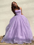Purple tulle sequin long prom dress, purple tulle evening dress HZ1024