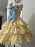 Cute Yellow Floral Lace Hem Design Tiered Party Dress Homecoming Dress HZ1024
