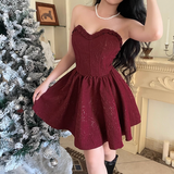 Vintage Burgundy Sweetheart Strapless A-Line Sleeveless Short Summer Dresses Party Dress Homecoming Dress HZ1024