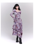 Fashion Butterfly Pattern Gothic Style Bell Sleeve Design Long-sleeved Dress HZ1024
