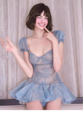 Fashion Light Blue Short-sleeved Design A-line Tulle Party Dress Homecoming Dress HZ1024