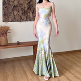 Elegant Floral Spaghetti Strap Mermaid Long Summer Dress Prom Dress Evening Dress HZ1024