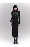 New fashion Dress Chain Design Black Turtleneck Knitted Base Long-sleeved Dress HZ1024