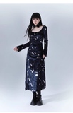 New Fashion Butterfly Pattern Design Sense Navy Blue Long-sleeved Dress HZ1024