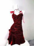 Retro Glitter Burgundy Spaghetti Strap 18th Birthday Party Dress Homecoming Dress HZ1024