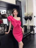 Fashion Rose Pink One- shoulder Bow Design A-line Homecoming Dress HZ1024