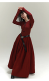 Vintage Elegant Simple Backless Red Long-sleeved Dress HZ1024
