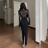 Women New Sexy Black Lace Long-sleeved Dress HZ1024