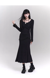 Elegant Fashion Tassels Lace Cuff Design Long-sleeved Dress HZ1024