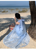 Simple Elegant Blue Design Beach Holiday Halter Dress HZ1024