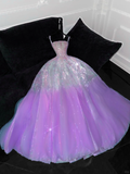 Gorgeous Purple Shiny Sequin Princess Dress Elegant A-Line Floor-length Evening Dress Prom Dresses HZ1024