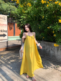 New Fashion Yellow Loose-fitting Design A-line Spaghetti Strap Dress HZ1024