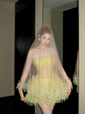 Fashion Yellow Sequined Strapless A-Line Veil Design Tulle Party Dress Homecoming Dress HZ1024