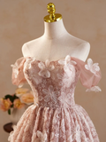 Retro Pink Applique Off-the-shoulder Design A-line Tulle Party Dress Homecoming Dress HZ1024