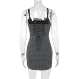 Vintage Gray Dot Pattern Spaghetti Strap Sheath Short Summer Dresses Party Dress Homecoming Dress HZ1024