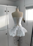Vintage White Strapless A-line Lace Lace-up Short Party Dresses Homecoming Dress HZ1024