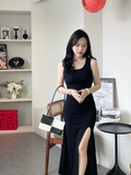 New Fashion Black Sleeveless Elegant Split Spaghetti Strap Dress HZ1024
