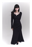 Elegant Fashion Tassels Lace Cuff Design Long-sleeved Dress HZ1024