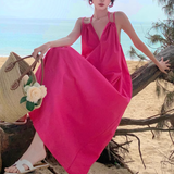 New Fashion Rose Pink Sleeveless Beach Halter Dress HZ1024