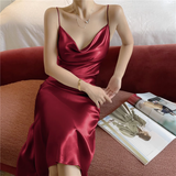 New Simple Design A-line Satin Sleeveless Spaghetti Strap Dress HZ1024