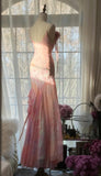 Vintage Pink Floral A-line Spaghetti Strap Irregular Hem Evening Dress Prom Dresses HZ1024
