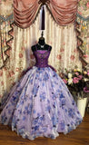 Gorgeous Lilac Floral Spaghetti Strap Chiffon Sweet 16 Quinceanera A-Line Evening Dress Ball Gown HZ1024