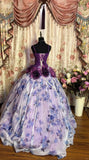 Gorgeous Lilac Floral Spaghetti Strap Chiffon Sweet 16 Quinceanera A-Line Evening Dress Ball Gown HZ1024