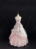 Elegant Light Pink Strapless Chiffon Sweet 16 Quinceanera A-Line Ruffles Evening Dress Ball Gown HZ1024