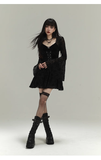 Vintage Black Gothic Bell Sleeve Long-sleeved Dress HZ1024