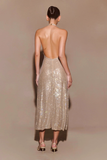 Vintage Shiny Sequin Sheath Prom Dress V-neck Evening Dress Long Formal Dress HZ1024