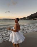 Fashion White V-neck Design A-line Spaghetti Strap Party Dress Homecoming Dress HZ1024