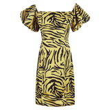 Yellow Leopard Print Off-the-shoulder Design Sheath Party Dress HZ1024