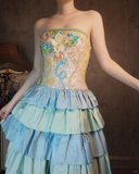 Retro Colorful Strapless Floral Design A-line Short Tiered Homecoming Dress HZ1024