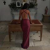 Simple Vintage Spaghetti Strap Sexy High-waist Slit Dress HZ1024