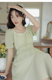 New Simple Fashion Green Short Sleeve Design A-Line Long Dress HZ1024