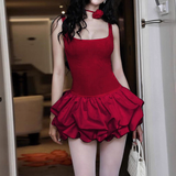 Vintage Burgundy Square-neck A-Line Ruffles Short Summer Dresses Party Dress Homecoming Dress HZ1024