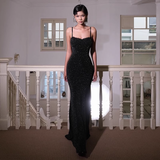 New Elegant Black Lace Spaghetti Strap Dress Sexy Evening Dress HZ1024