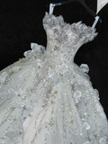 Gorgeous Shiny Beaded White Sweetheart Tulle Sequin Design Elegant A-Line Floor-length Wedding Dress HZ1024
