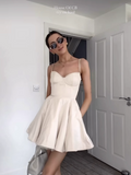 Fashion Beige Sweetheart Spaghetti Strap Design A-line Party Dress Homecoming Dress HZ1024