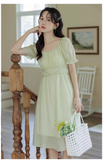 New Simple Fashion Green Short Sleeve Design A-Line Long Dress HZ1024